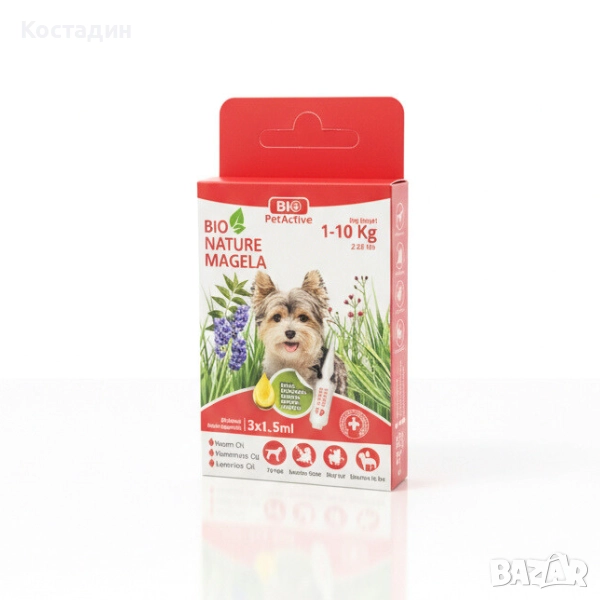 Натурална Грижа за Кожата за Кучета от 1 до 10кг - Капки- 3x1.5ml- Bio Nature Magela- Bio PetActive, снимка 1