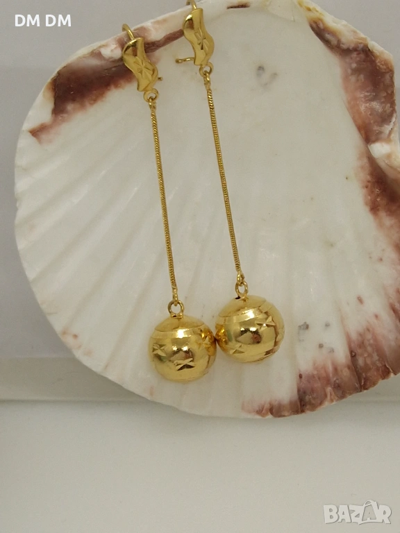 Обици „Golden Sphere Drops“ – медицинска стомана с 18К позлата, снимка 1