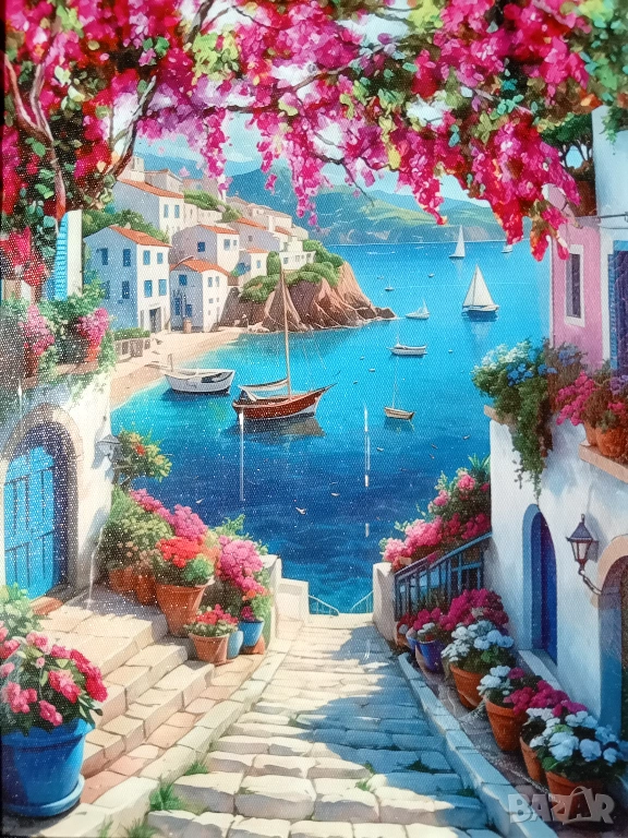 Средиземноморски пейзаж в рамка  21/ 30см., снимка 1