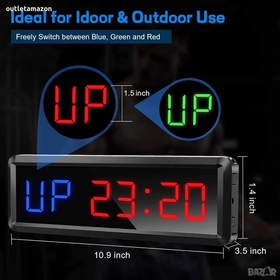 Таймер за фитнес, LED интервален таймер с дистанционно управление, снимка 1