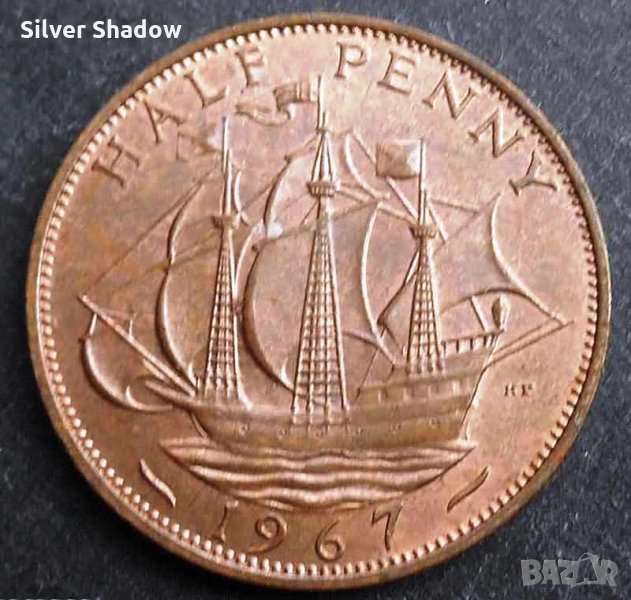 Монета Великобритания - 1/2 Пени 1967 г. Елизабет II, снимка 1