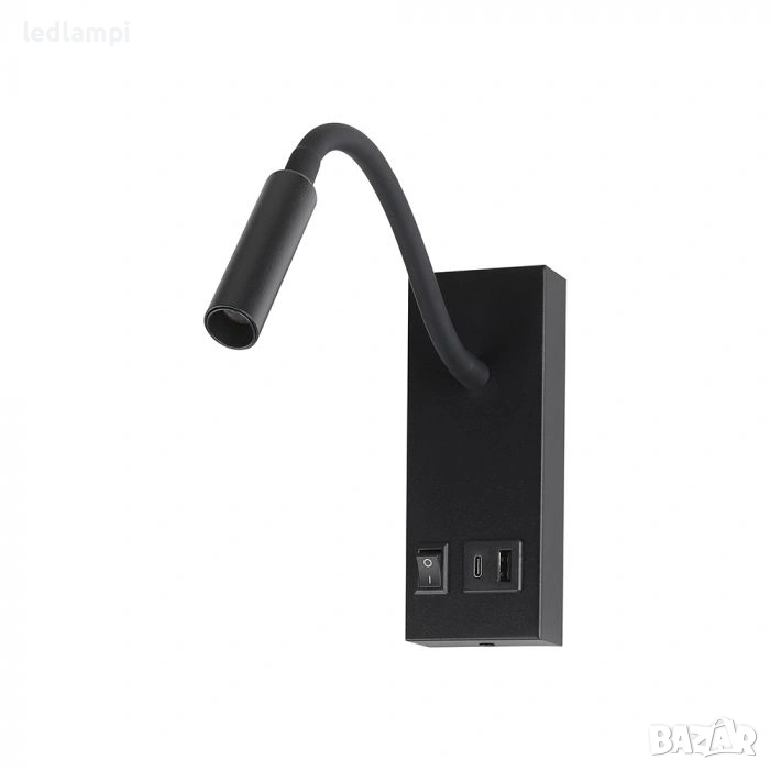 LED Аплик 3W С USB/PD Порт Черен Топло Бяла Светлина, снимка 1