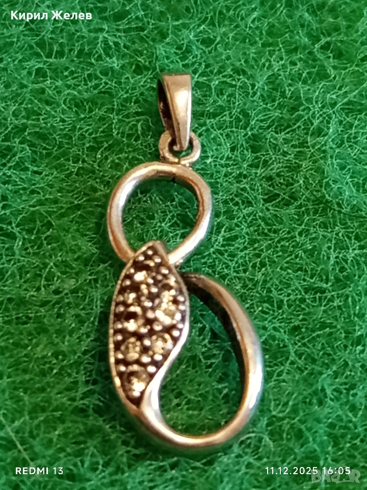 СРЕБЪРЕН МЕДАЛЬОН във ФОРМАТА на БЕЗКРАЙНОСТТА с ИНКРОСТИРАНИ КРИСТАЛИ 50908, снимка 1