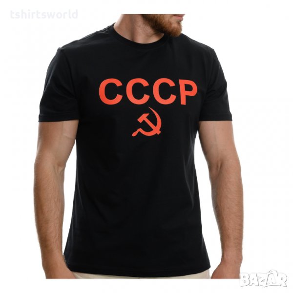 Нова черна мъжка тениска с трансферен печат СССР, Русия, снимка 1