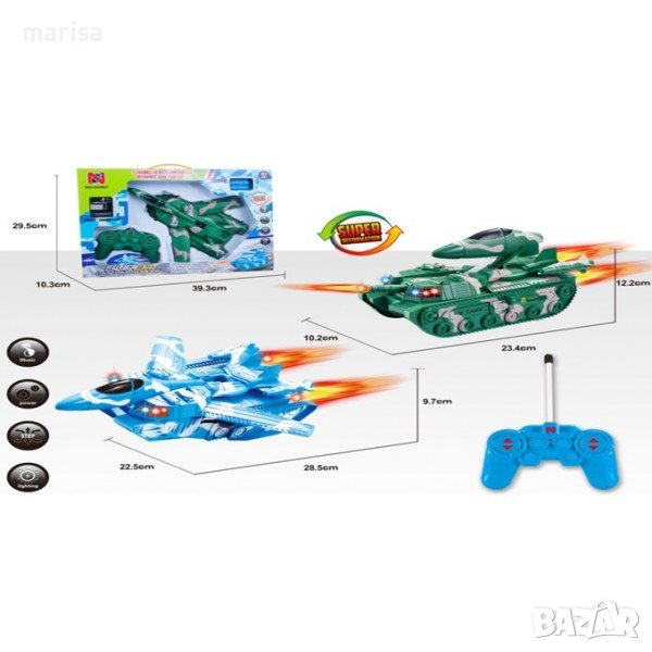 Самолет-танкт 2 в 1, с радиоконтрол, звук и светлина Код: 23542, снимка 1