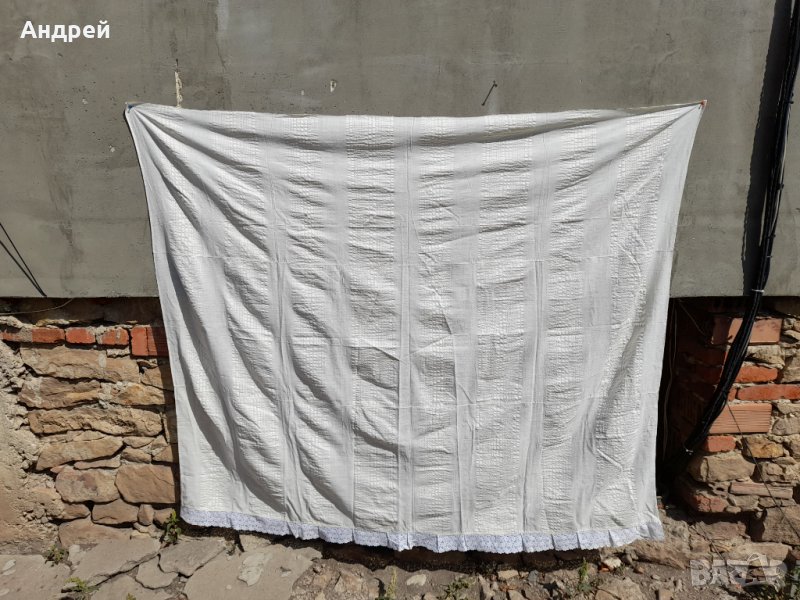 Стара кенарена покривка за легло,чаршаф #5, снимка 1