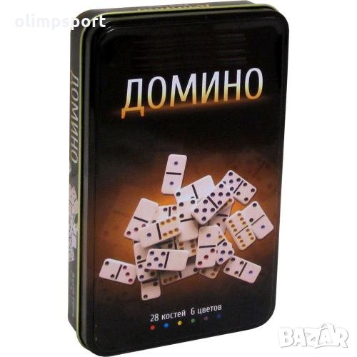 Домино в метална кутия, съдържа бели плочки с цветни точки (270759) ново Доминото е забавна образова, снимка 1