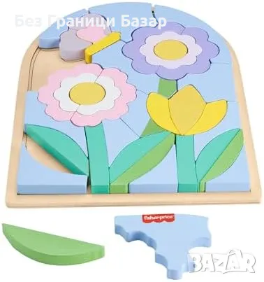 Нов Дървен пъзел с цветя Fisher-Price за деца 3+ години, 37 части играчка, снимка 1