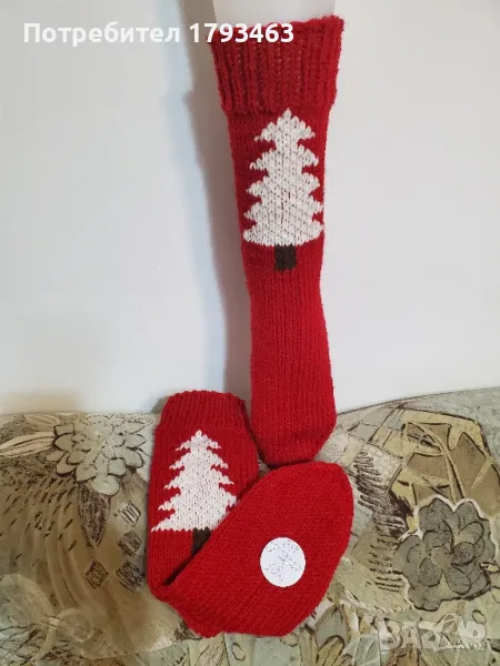 Ръчно плетени дамски коледни чорапи, размер 39, снимка 1
