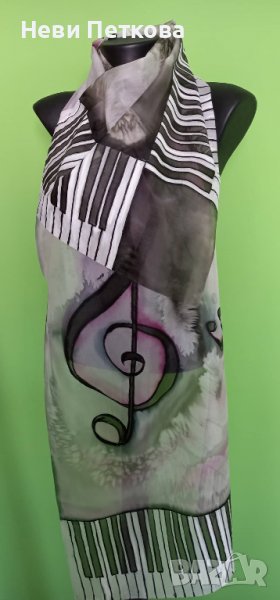 Рисуван копринен шал ПИАНО 2, снимка 1