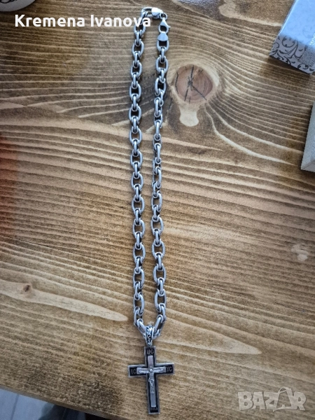 сребърен синджир с кръст, снимка 1