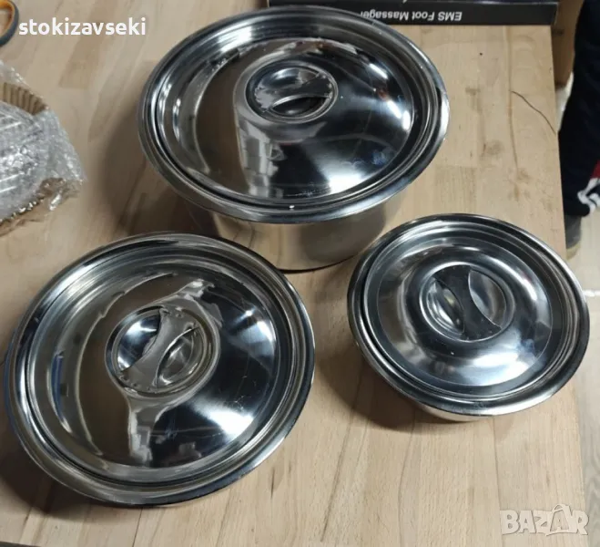 Комплект купи с капак в различни размери от неръждаема стомана - 3 бр., снимка 1