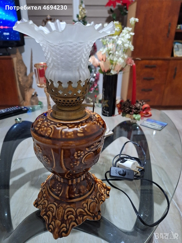 Ретро Настолна Лампа На Ток . Имитация на Газена .Напълно Запазена ., снимка 1