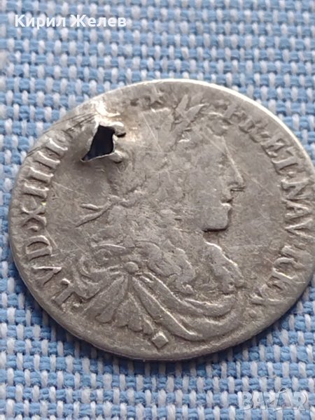 Сребърна монета 1/12 Екю 1662г. Луй четиринадесети Лион Франция 28459, снимка 1