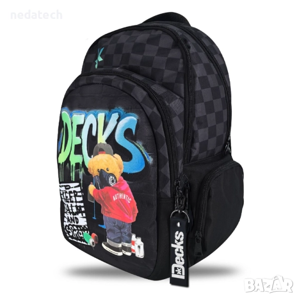 Ученическа раница с графити, Черен, 33x18x46см., снимка 1