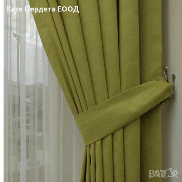 Плътни завеси готови за поставяне, зелени, снимка 1
