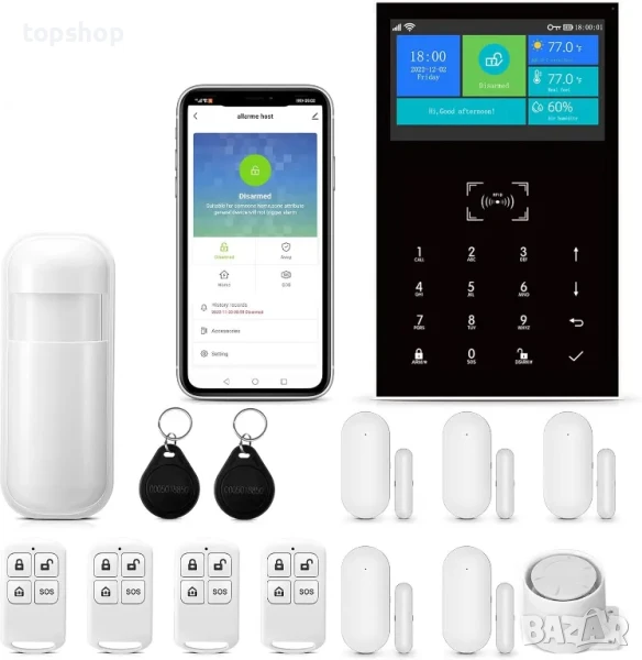 ЧИСТО НОВА WiFi алармена система от 14 части, 3G/4G GSM, поддръжка на Tuya и Smart Life APP, снимка 1