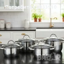 Комплект тенджери Cheffinger – 8 части инокс с капаци, за всички видове котлони