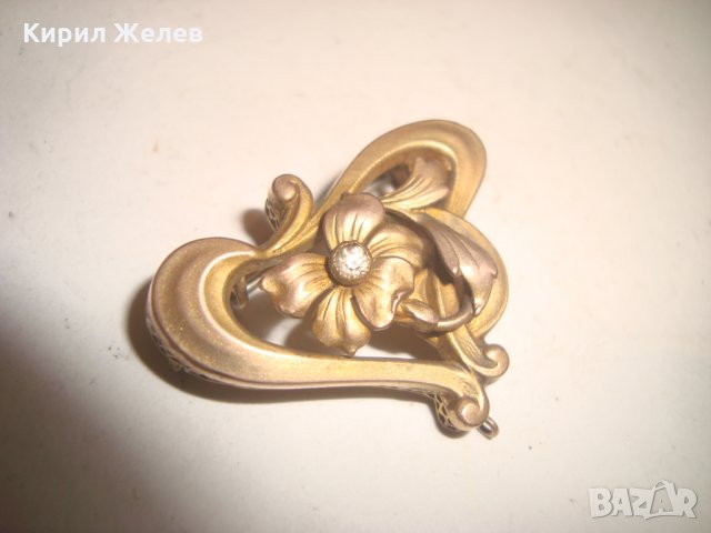 СТАРИННА ДИАМАНТЕНА ПОЗЛАТЕНА МЕДНА БРОШКА АРТ-ДЕКО ЮВЕЛИРНА РАБОТА ФЛОРАЛНА 60951, снимка 14 - Антикварни и старинни предмети - 30636809