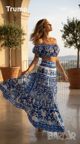 - 40 % дамски ефектен комплект от дълга пола и топ в стила на Dolce &Gabbana , снимка 4 - Комплекти - 55823491