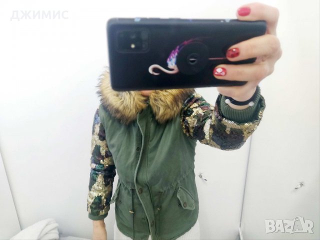 Красиво детско яке, ръкав паети, качулка естествен косъм, снимка 4 - Детски якета и елеци - 31836920