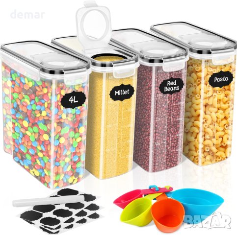 Peyiuun 4 бр. кухненски пластмасови контейнери с херметични капаци за зърнени храни, 4 литра, снимка 1 - Аксесоари за кухня - 44375261