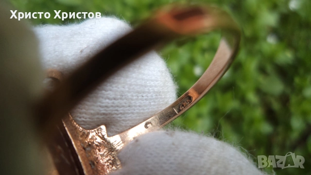 Руски-СССР златен пръстен с кехлибар, снимка 7 - Пръстени - 54128115