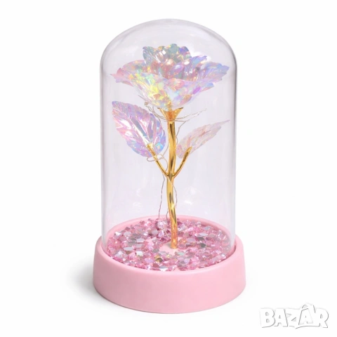 Светеща роза в стъклен купол – LED декорация