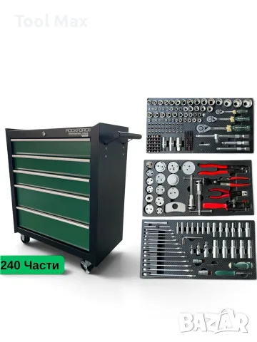 Професионален шкаф ROCKFORCE шкаф с инструменти - 240 части, 5 чекмеджета