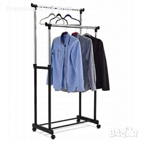 Двойна стойка за дрехи на колела - лесно преместване и повече място за дрехи, снимка 6 - Други - 53891814