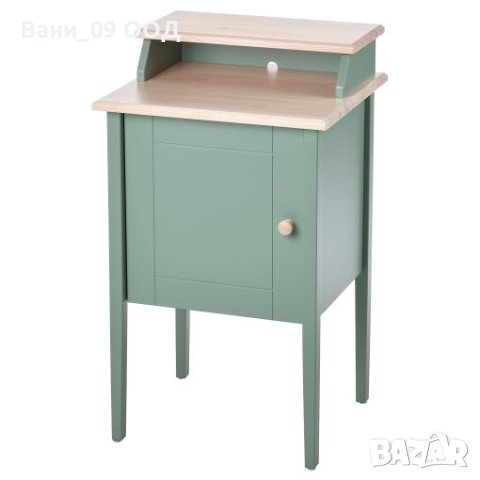 Нощно шкафче в зелен и естествен дървесен цвят