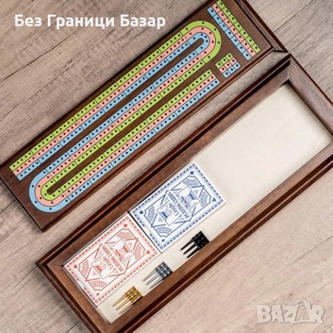 Нов Луксозен дървен сет за Cribbage с 3 писти, карти и метални пинове, снимка 9 - Настолни игри - 52077297