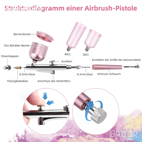 Безжичен аерограф Daakro 38PSI, мини компресор  НОВ, снимка 4 - Други инструменти - 53238777