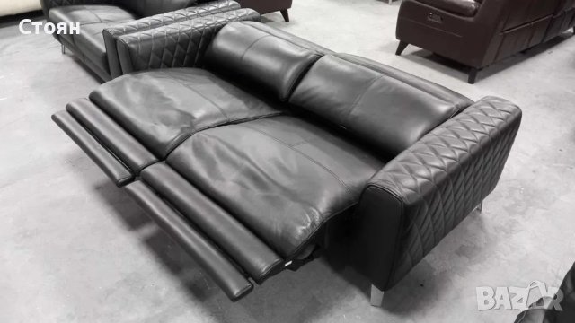 Черен комплект кожени дивани тройка и двойка "Tolouse", снимка 4 - Дивани и мека мебел - 40284623