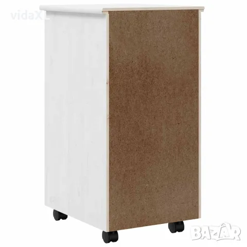 vidaXL Шкаф с чекмеджета на колелца MOSS, бял, бор масив, снимка 7 - Шкафове - 56147337