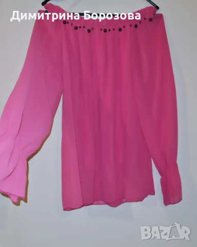 Розова блузка с паднало рамо, снимка 5 - Блузи с дълъг ръкав и пуловери - 40157691