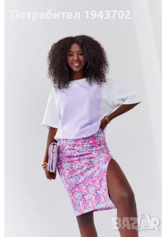 Широка дамска тениска в бял цвят 3701, снимка 2 - Тениски - 48119442