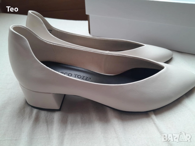 Бели обувки Marco Tozzi, немски, размер 37, кожени, с малък ток, елегантни, снимка 2 - Дамски ежедневни обувки - 52898342