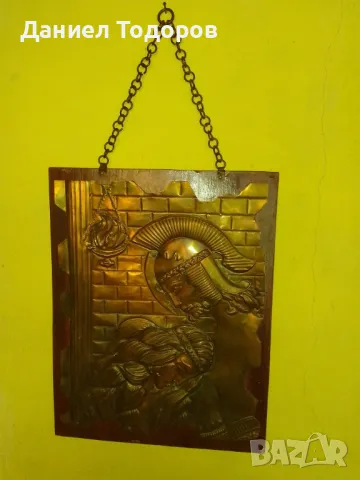 Красива Стара Медна Декоративна Картина върху  Дърво , Медно Пано-, снимка 4 - Картини - 47475650