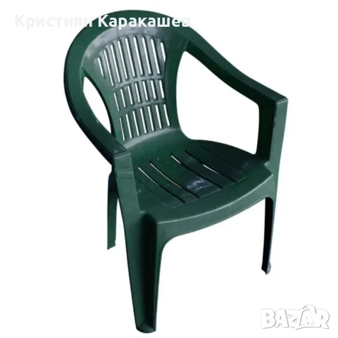 Градински пластмасов стол - Зелен, снимка 2 - Градински мебели, декорация  - 50472632