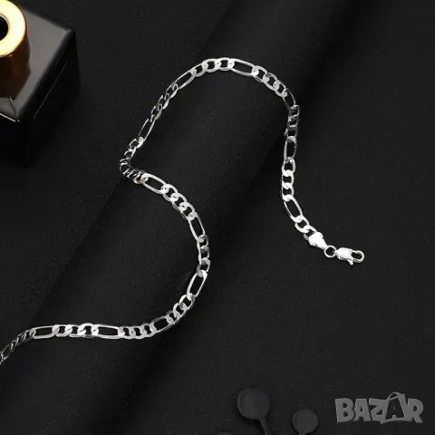 Сребърно синджирче и верижка Фигаро, снимка 3 - Колиета, медальони, синджири - 49744899