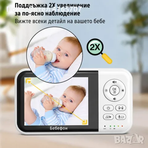 Бебефон NannyEye Lite с камера и 3.2″ дисплей, нощно виждане, VOX и двупосочна връзка, снимка 4 - Бебефони - 55729790