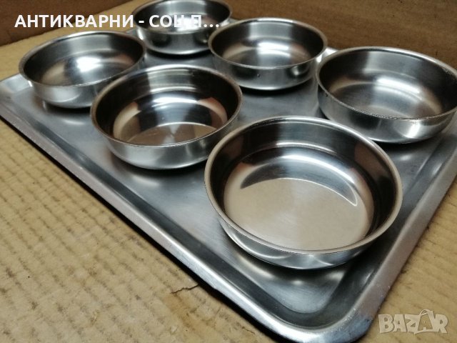 Комплект Соц Хром Сервиз, Хром Десертни Купички с Хром Табла, Поднос. , снимка 6 - Антикварни и старинни предмети - 40761171