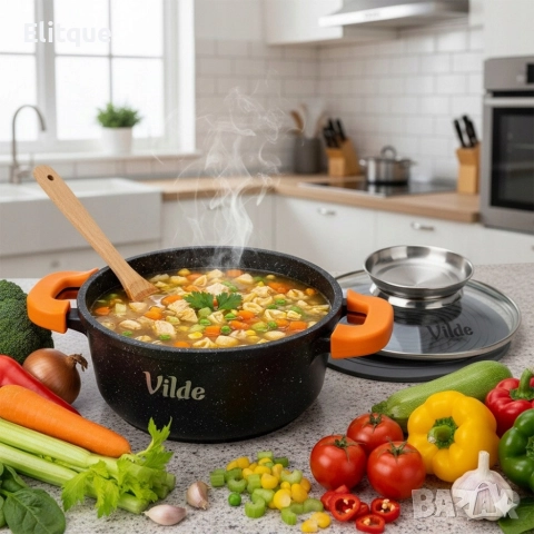 Универсална гранитна касерола с незалепващо, със стъклен капак и дозатор за течности, снимка 4 - Други - 52708769