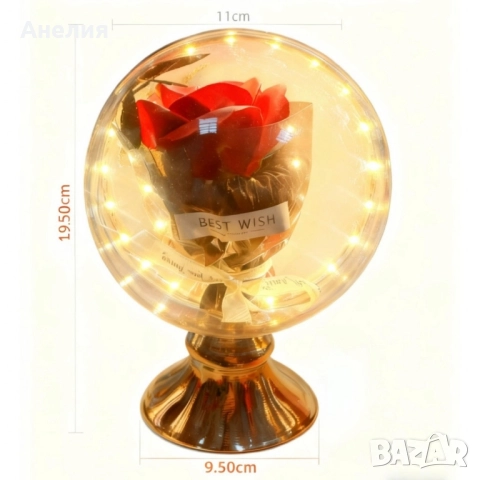 Лампа с роза и мека светлина, снимка 5 - Настолни лампи - 52179366