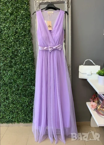 🎀Дамски дълги официални рокли с тюл и панделка  