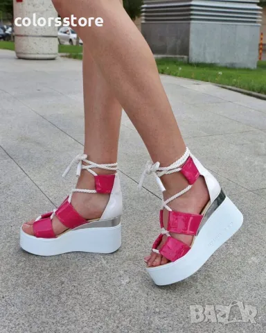 Сандали на платформа - циклама и бяло лак с бяло ходило - 311