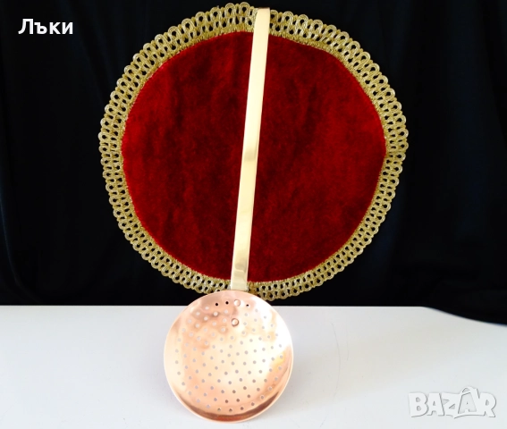 Медна решетъчна лъжица,цедка чиста червена мед. , снимка 2 - Антикварни и старинни предмети - 51773077