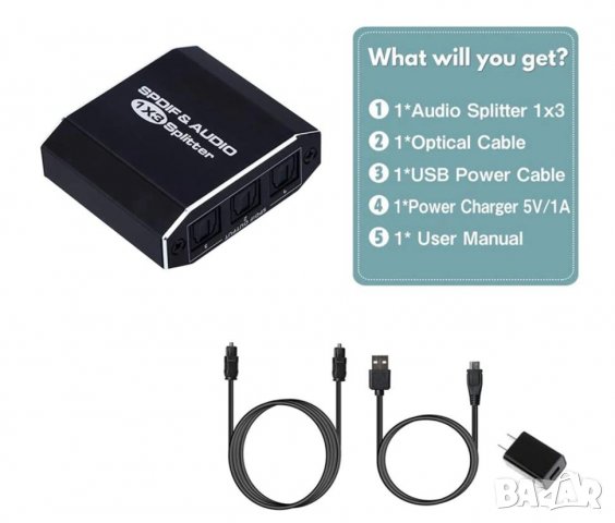1х3 SPDIF Splitter TOSLINK Оптичен Сплитер за Цифрово Оптично Аудио 1Вход 3Изходa LPCM2 DTS DolbyAC3, снимка 6 - Ресийвъри, усилватели, смесителни пултове - 35225589