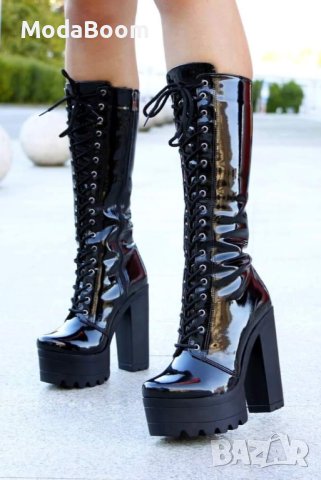 Ботуши на ток - лак, снимка 2 - Дамски ботуши - 42914641